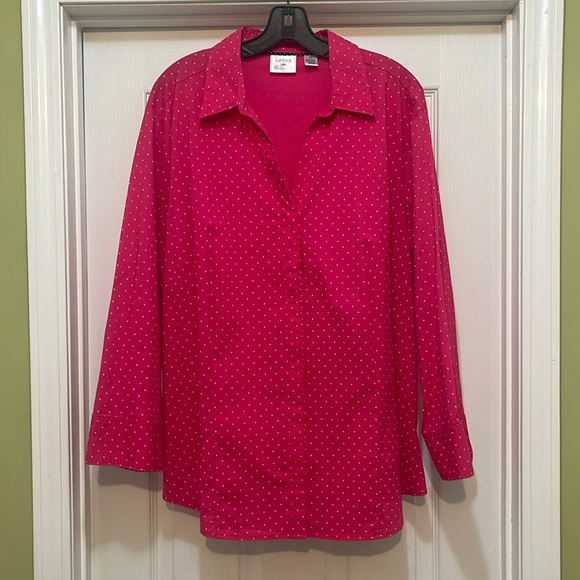 Riders by Lee - pink & white polka dot button up shirt - size 3X - Picture 1 of 5